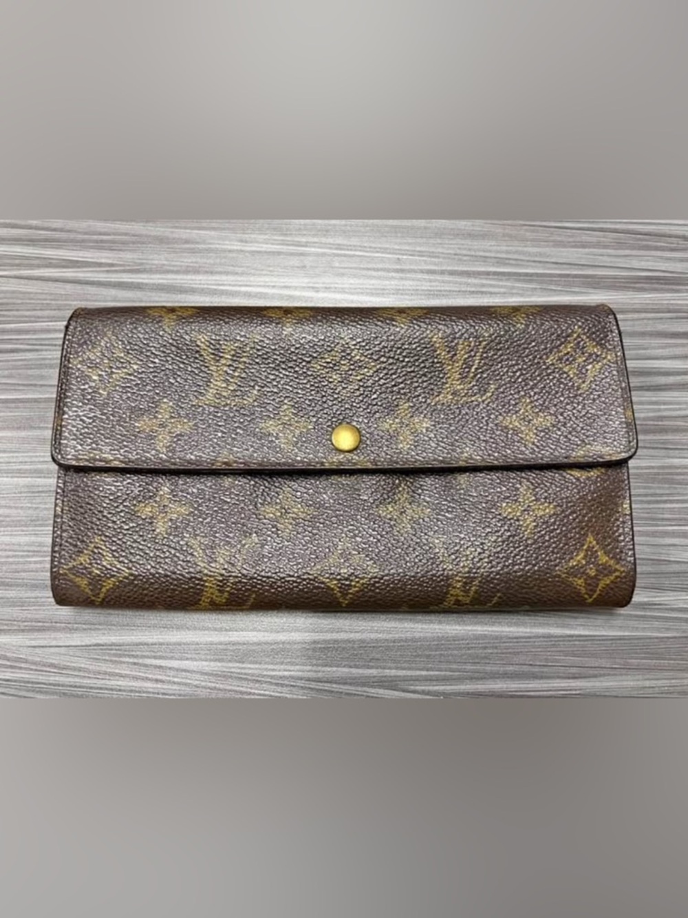 Louis Vuitton Brown Monogram Snap Clutch with Gold-Tone Stud